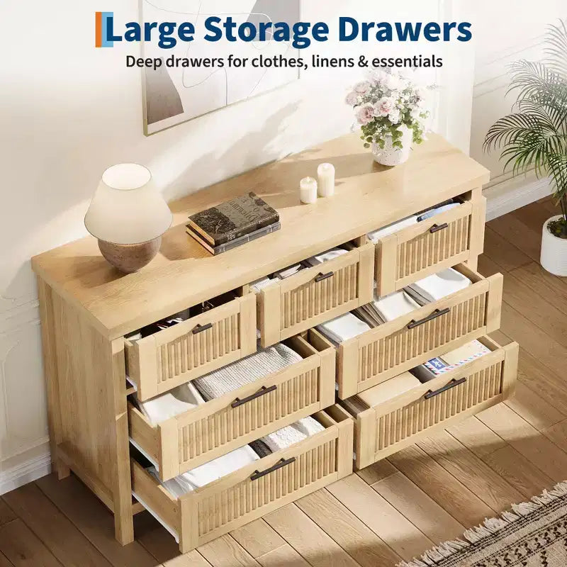 Commode à 7 tiroirs GustoWave avec façades texturées, meuble TV pour téléviseurs jusqu'à 65", pour grand coffre de rangement pour chambre, salon, entrée