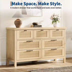 Commode à 7 tiroirs GustoWave avec façades texturées, meuble TV pour téléviseurs jusqu'à 65", pour grand coffre de rangement pour chambre, salon, entrée