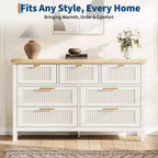 Commode à 7 tiroirs GustoWave avec façades texturées, meuble TV pour téléviseurs jusqu'à 65", pour grand coffre de rangement pour chambre, salon, entrée