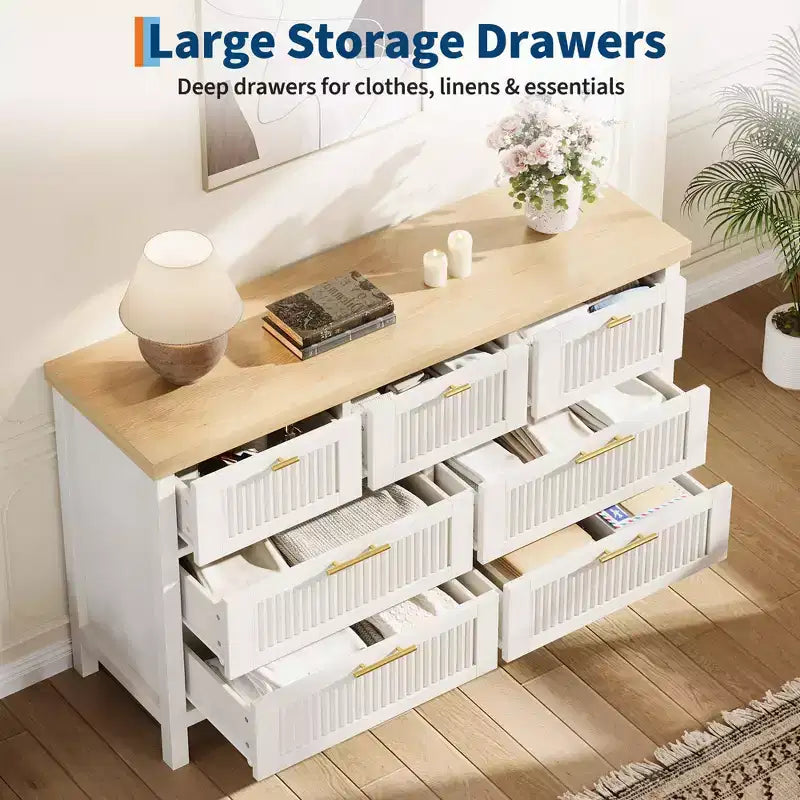 Commode à 7 tiroirs GustoWave avec façades texturées, meuble TV pour téléviseurs jusqu'à 65", pour grand coffre de rangement pour chambre, salon, entrée