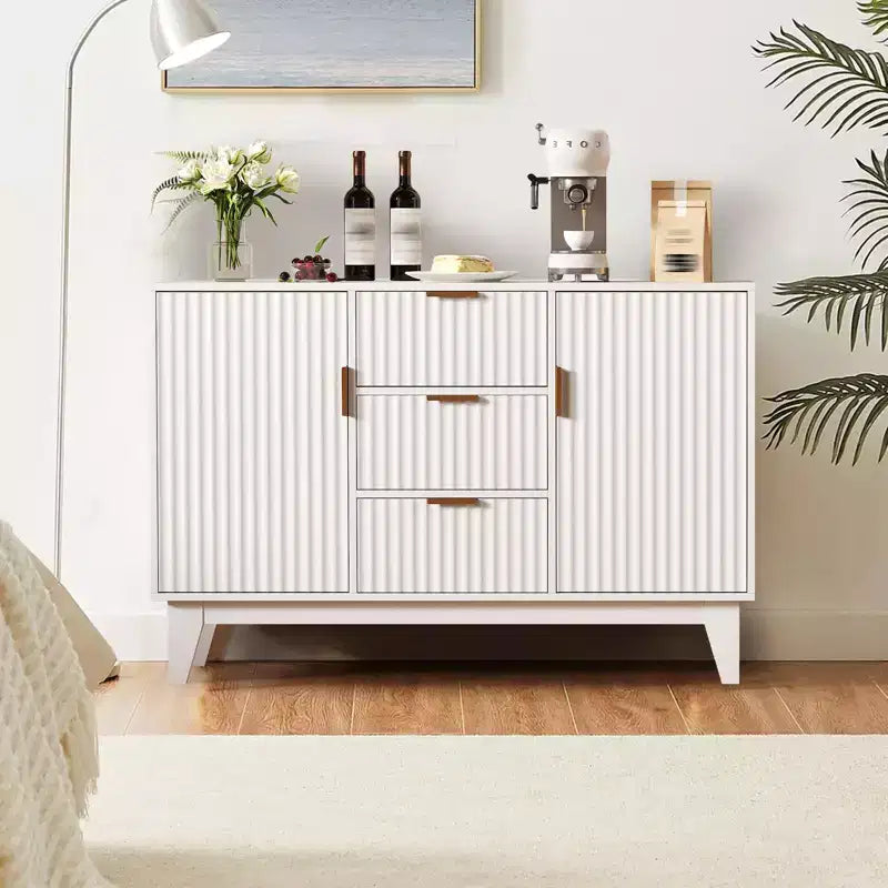 Buffet de rangement mi-siècle GustoWave avec 3 tiroirs, buffet cannelé avec rangement, grand buffet, meuble bar à café