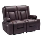 VEVOR Loveseat Recliner Sofa, Power Reclining Couch with Heating&Massage and Timer,PU Leather Electric Recliner Sofa with USB Ports,Cup Holders,Brown