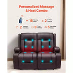 VEVOR Canapé inclinable causeuse, canapé inclinable électrique avec chauffage et massage et minuterie, canapé inclinable électrique en cuir PU avec ports USB, porte-gobelets, marron