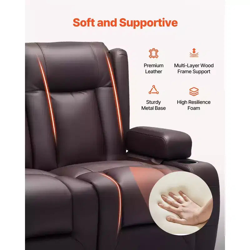 VEVOR Canapé inclinable causeuse, canapé inclinable électrique avec chauffage et massage et minuterie, canapé inclinable électrique en cuir PU avec ports USB, porte-gobelets, marron