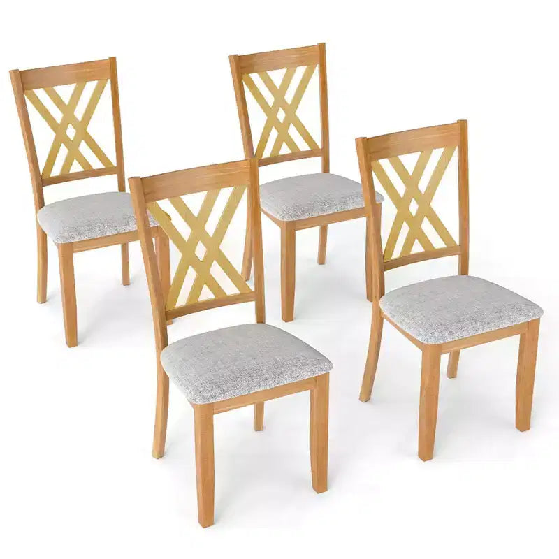 Costway Lot de 4 chaises de cuisine sans accoudoirs en tissu de lin, rembourrées, avec cadre en bois d'hévéa, gris/naturel