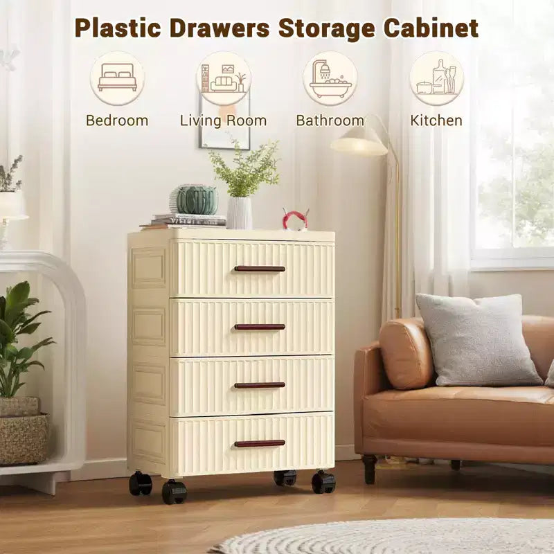 Tiroir de rangement en plastique sur roulettes, tiroir de rangement multifonctionnel, bacs de rangement coulissants, montage facile, pour chambre à coucher, bureau, salon