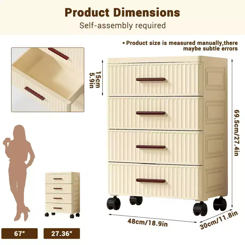 Tiroir de rangement en plastique sur roulettes, tiroir de rangement multifonctionnel, bacs de rangement coulissants, montage facile, pour chambre à coucher, bureau, salon