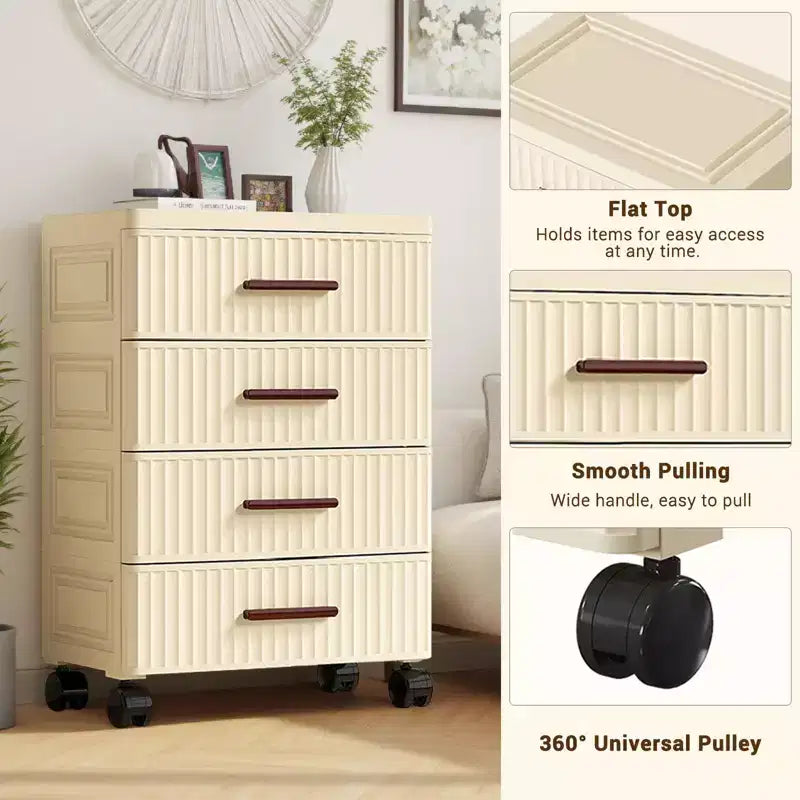 Tiroir de rangement en plastique sur roulettes, tiroir de rangement multifonctionnel, bacs de rangement coulissants, montage facile, pour chambre à coucher, bureau, salon