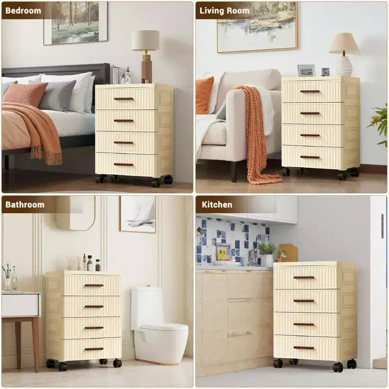 Tiroir de rangement en plastique sur roulettes, tiroir de rangement multifonctionnel, bacs de rangement coulissants, montage facile, pour chambre à coucher, bureau, salon