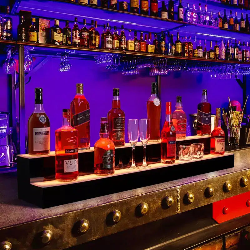 Étagère à bouteilles lumineuse à LED 2/3/4 niveaux - Support à bouteilles en acrylique rétroéclairé avec télécommande/contrôle par application, élégant pour bar à domicile, vin et whisky