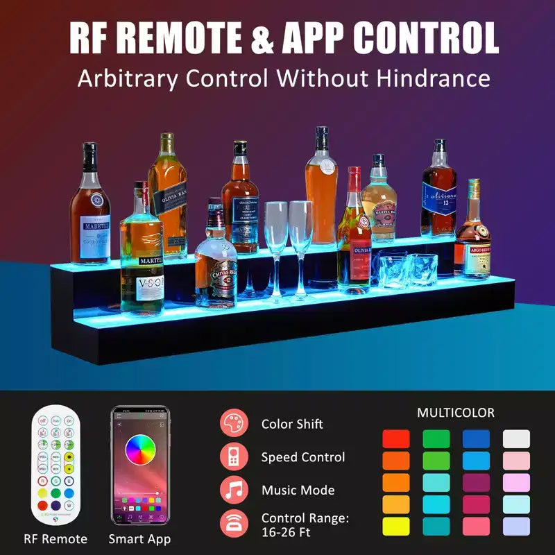 Étagère à bouteilles lumineuse à LED 2/3/4 niveaux - Support à bouteilles en acrylique rétroéclairé avec télécommande/contrôle par application, élégant pour bar à domicile, vin et whisky