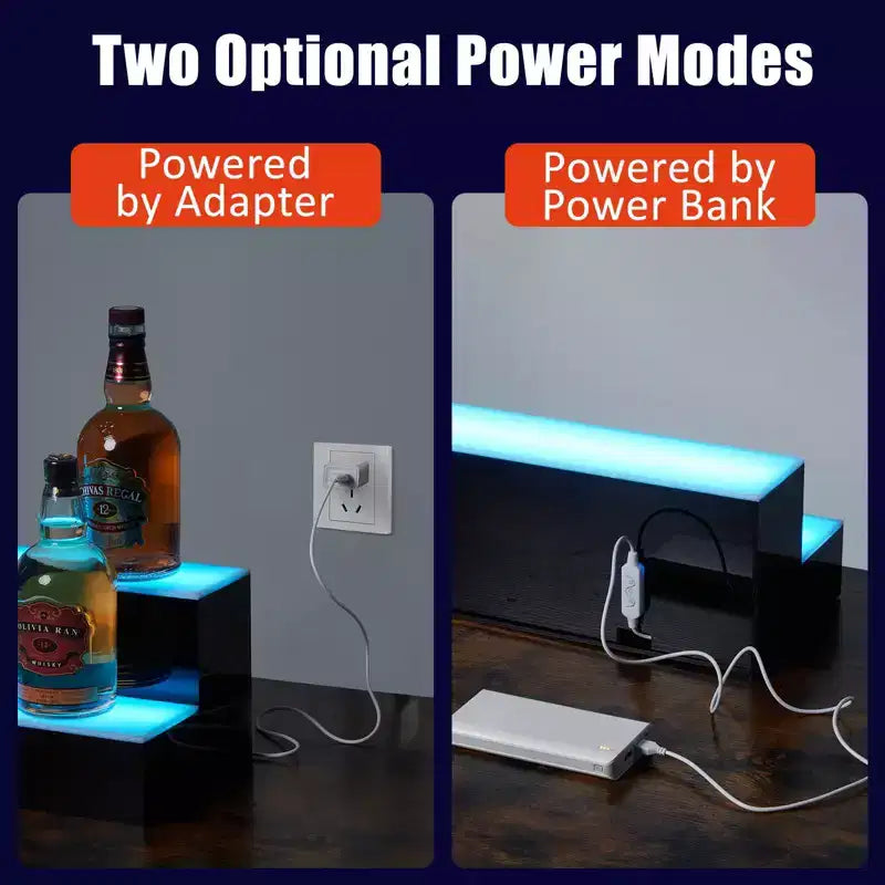 Étagère à bouteilles lumineuse à LED 2/3/4 niveaux - Support à bouteilles en acrylique rétroéclairé avec télécommande/contrôle par application, élégant pour bar à domicile, vin et whisky