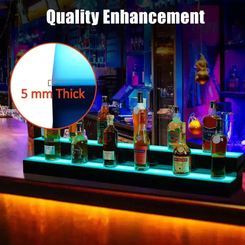 Étagère à bouteilles lumineuse à LED 2/3/4 niveaux - Support à bouteilles en acrylique rétroéclairé avec télécommande/contrôle par application, élégant pour bar à domicile, vin et whisky