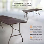 VINGLI Table pliante en plastique de 1,8 m, table longue portable pour usage intérieur/extérieur rectangulaire avec poignée de transport, plateau en PEHD motif rotin, marron