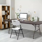 VINGLI Table pliante en plastique de 1,8 m, table longue portable pour usage intérieur/extérieur rectangulaire avec poignée de transport, plateau en PEHD motif rotin, marron