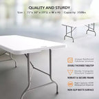 VINGLI Table pliante en plastique de 1,8 m, table longue portable pour usage intérieur/extérieur rectangulaire avec poignée de transport, plateau en HDPE lisse, blanc