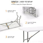 VINGLI Table pliante en plastique de 1,8 m, table longue portable pour usage intérieur/extérieur rectangulaire avec poignée de transport, plateau en HDPE lisse, blanc