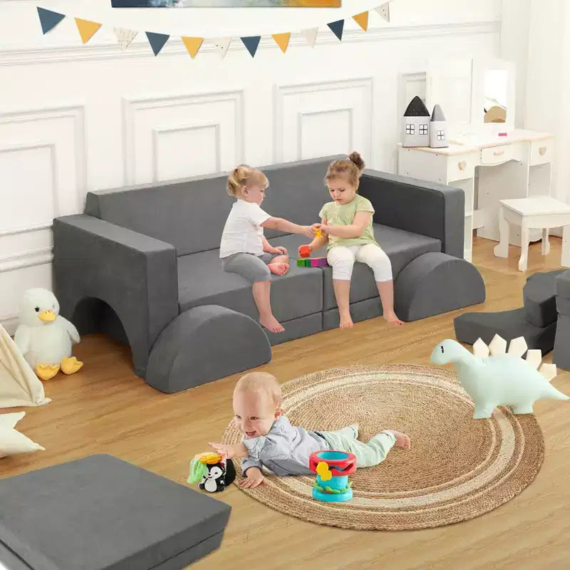 Canapé de jeu modulaire 8 pièces pour enfants, canapé de sol pour tout-petits garçons et filles, lit-canapé convertible avec housse lavable en machine, canapé de jeu multifonctionnel