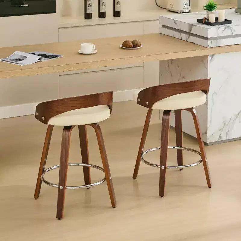 MAYEERTY Tabourets de bar pivotants - Dossier bas, cadre en bois, coussin moelleux, hauteur d'assise de 63,5 cm, lot de 2
