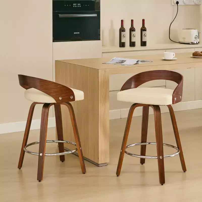 MAYEERTY Tabourets de bar pivotants - Dossier bas, cadre en bois, coussin moelleux, hauteur d'assise de 63,5 cm, lot de 2