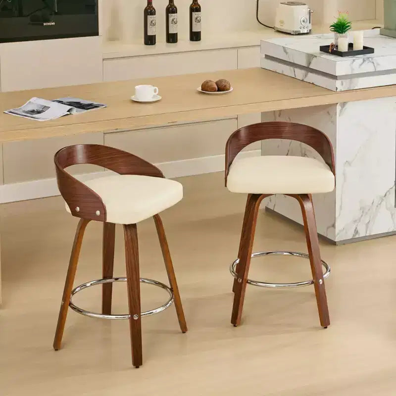 MAYEERTY Tabourets de bar pivotants - Dossier bas, cadre en bois, coussin moelleux, hauteur d'assise de 63,5 cm, lot de 2