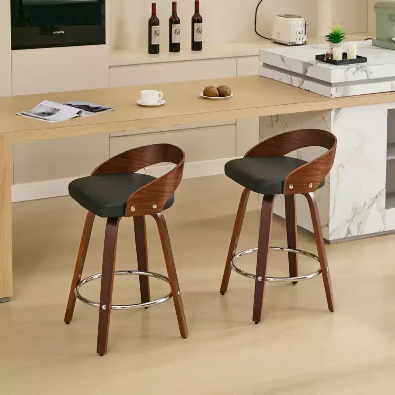 MAYEERTY Tabourets de bar pivotants - Dossier bas, cadre en bois, coussin moelleux, hauteur d'assise de 63,5 cm, lot de 2