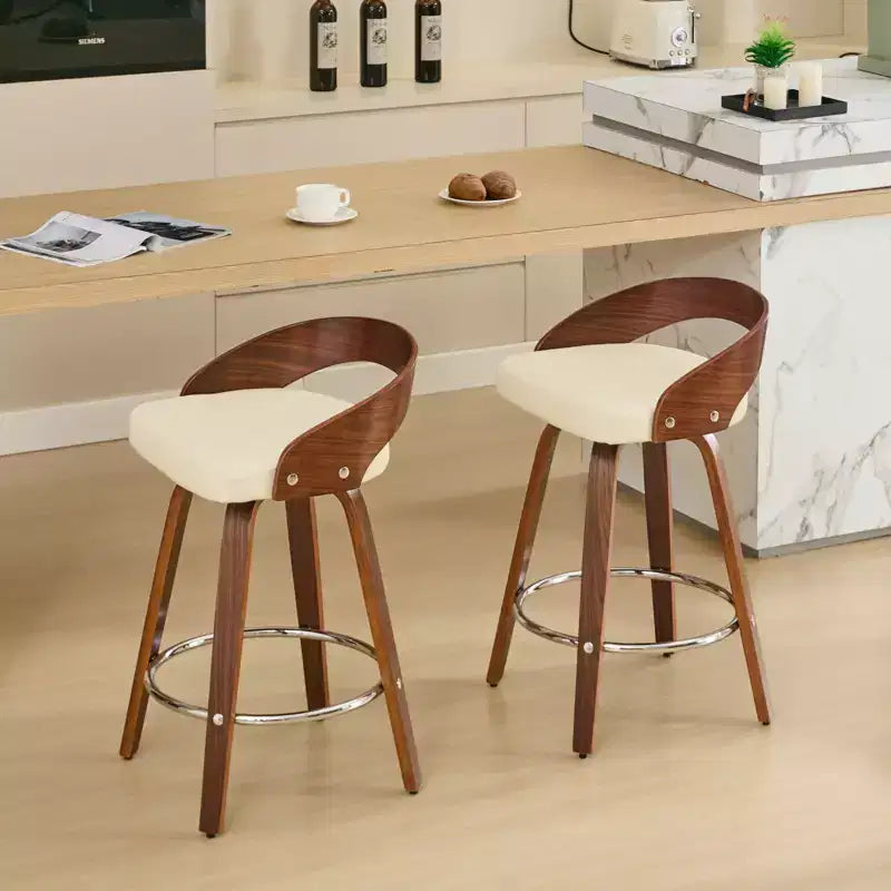 MAYEERTY Tabourets de bar pivotants - Dossier bas, cadre en bois, coussin moelleux, hauteur d'assise de 63,5 cm, lot de 2