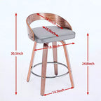 MAYEERTY Tabourets de bar pivotants - Dossier bas, cadre en bois, coussin moelleux, hauteur d'assise de 63,5 cm, lot de 2
