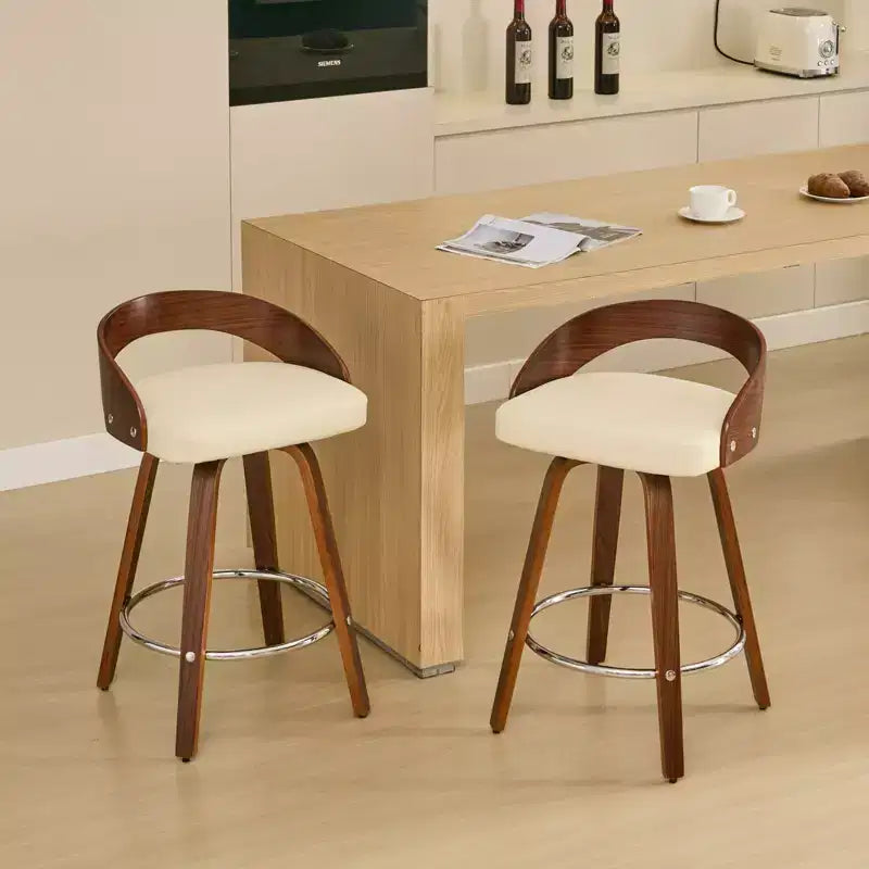 MAYEERTY Tabourets de bar pivotants - Dossier bas, cadre en bois, coussin moelleux, hauteur d'assise de 63,5 cm, lot de 2