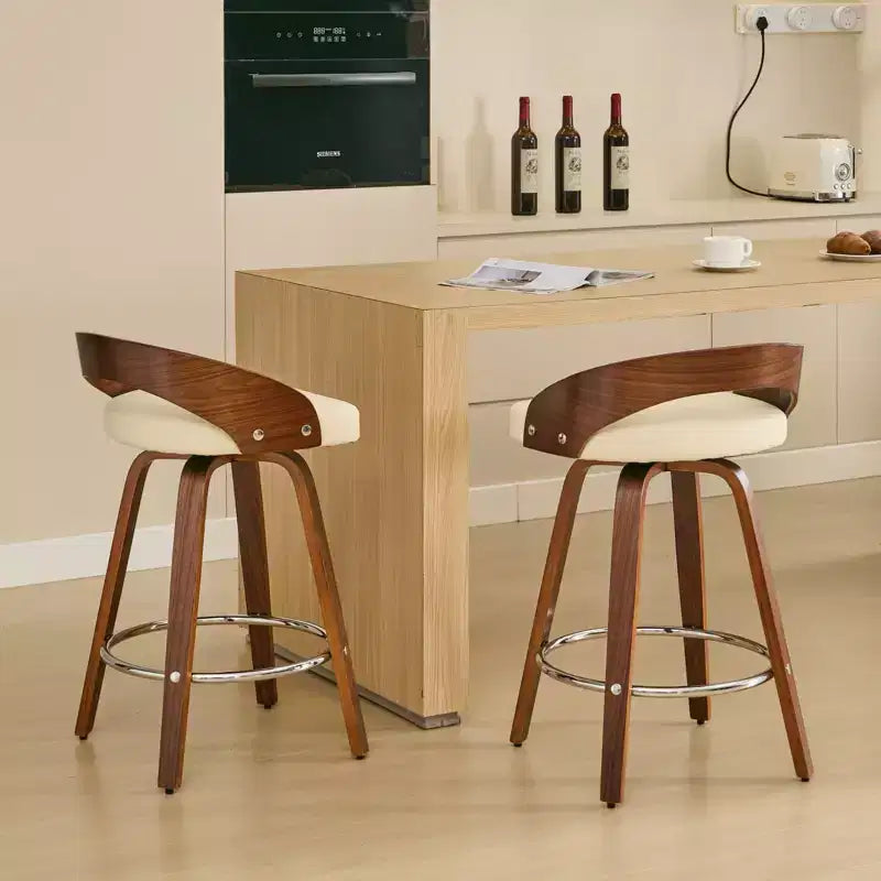 MAYEERTY Swivel Bar Stools - Low Back, Wood Frame, Soft Cushion, 25 Inch Seat Height,, Set of 2