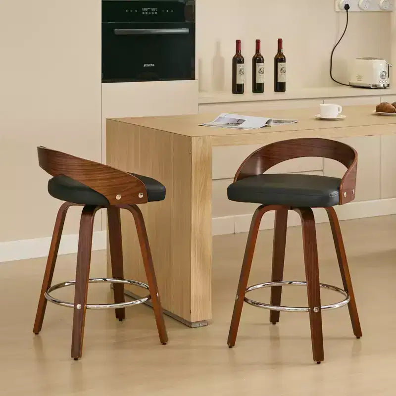 MAYEERTY Tabourets de bar pivotants - Dossier bas, cadre en bois, coussin moelleux, hauteur d'assise de 63,5 cm, lot de 2