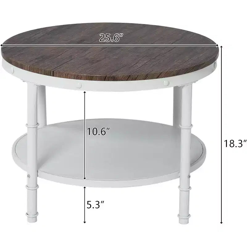 VINGLI 25,6" Table basse ronde de ferme noyer foncé et blanc, table d'appoint circulaire en bois à 2 niveaux pour le salon
