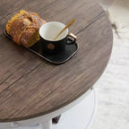 VINGLI 25,6" Table basse ronde de ferme noyer foncé et blanc, table d'appoint circulaire en bois à 2 niveaux pour le salon