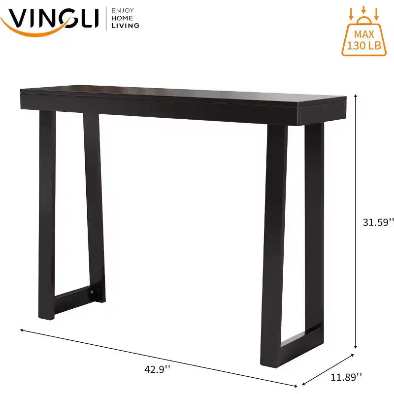 VINGLI 42.9 Table Console Noire, Table d'Entrée en Bois Massif, Table de Canapé Étroite Derrière le Canapé, Fine, pour Salon, Couloir