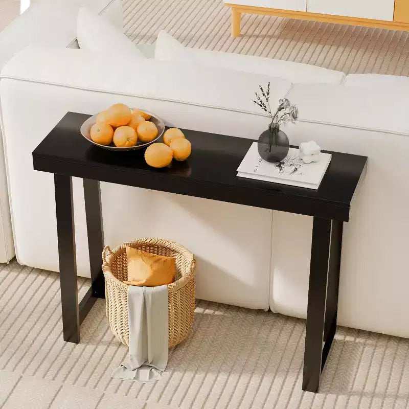 VINGLI 42.9 Table Console Noire, Table d'Entrée en Bois Massif, Table de Canapé Étroite Derrière le Canapé, Fine, pour Salon, Couloir