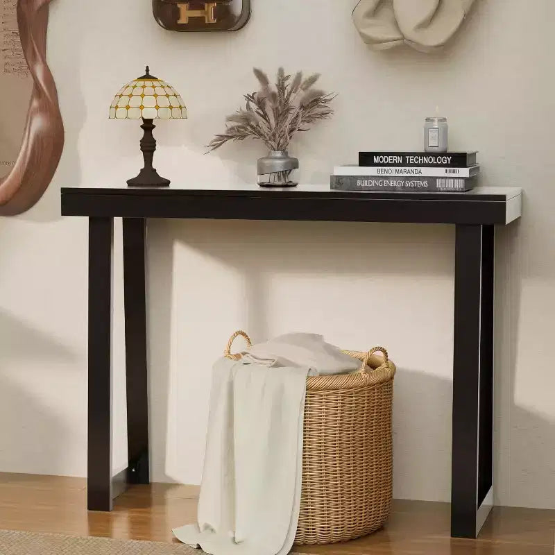 VINGLI 42.9 Table Console Noire, Table d'Entrée en Bois Massif, Table de Canapé Étroite Derrière le Canapé, Fine, pour Salon, Couloir