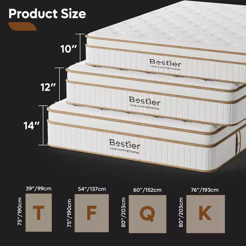 Matelas hybride Tencel de 12 pouces, taille double, mousse à mémoire de forme rafraîchissante et couche moelleuse, livré dans une boîte
