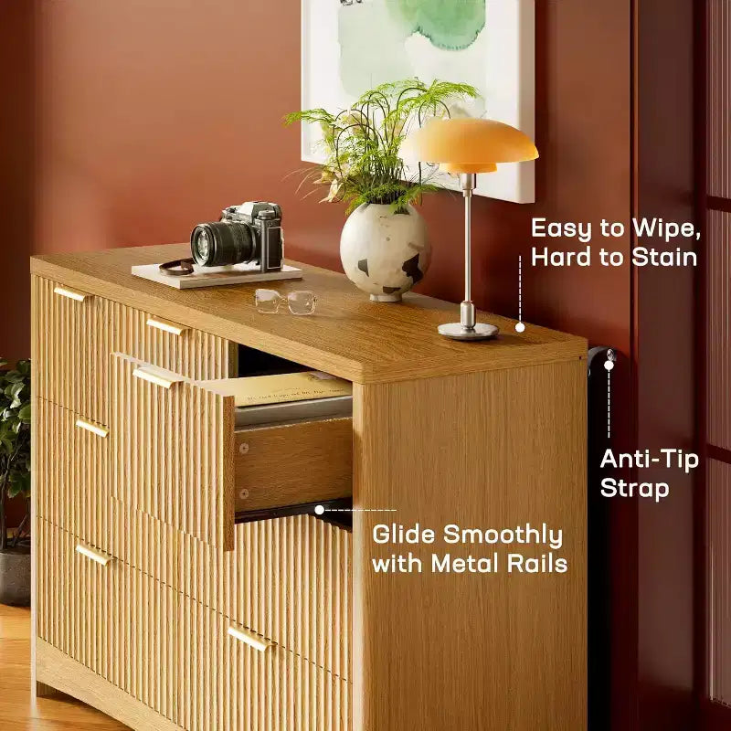 Commode en bois à 7 tiroirs avec glissières fluides, solution de rangement moderne pour chambres à coucher, salons et couloirs