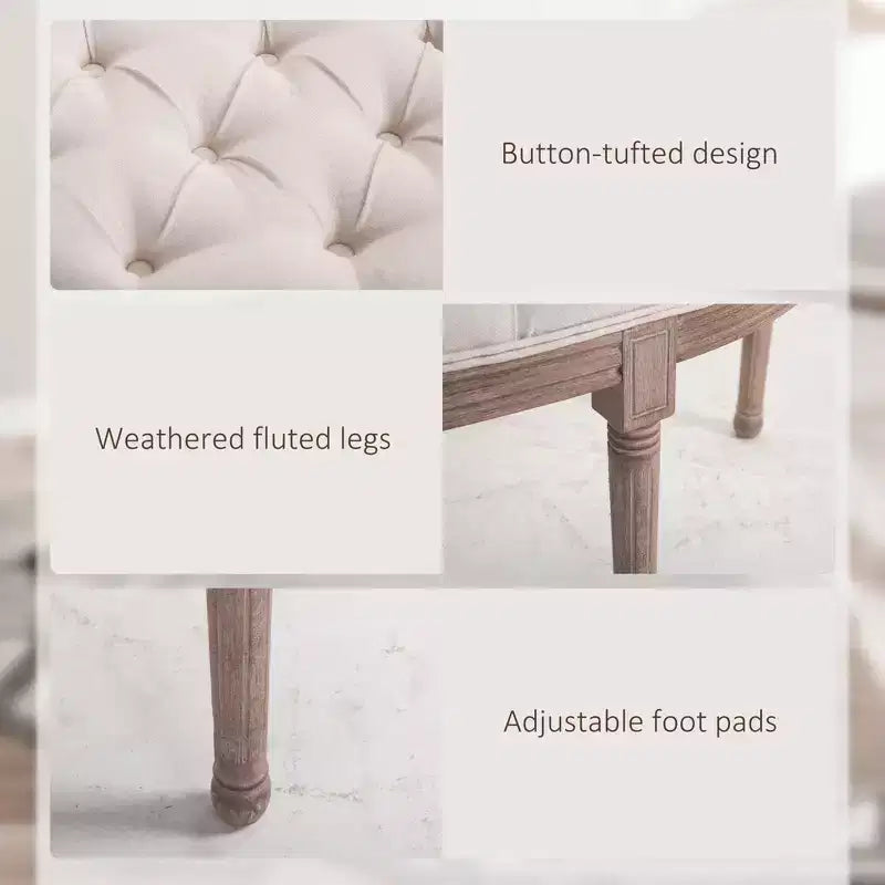 Banc de bout de lit semi-circulaire capitonné, banc d'entrée de chambre rembourré avec pieds en bois d'hévéa