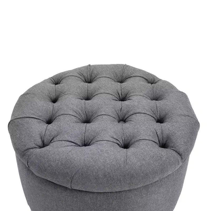 Pouffre de rangement rond en tissu effet lin, capitonné, avec couvercle amovible