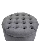 Pouffre de rangement rond en tissu effet lin, capitonné, avec couvercle amovible