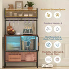 Bestier Étagère de cuisine 5 niveaux avec placards de rangement et LED, support pour micro-ondes avec armoire et crochets, station de café 59 avec étagères de rangement ouvertes