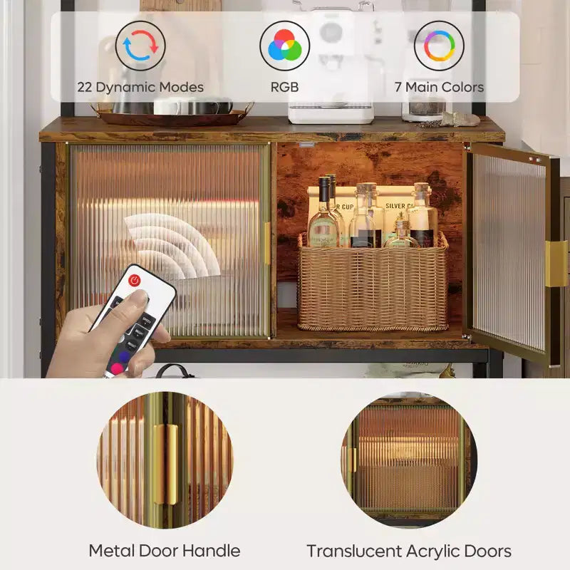 Bestier Étagère de cuisine 5 niveaux avec placards de rangement et LED, support pour micro-ondes avec armoire et crochets, station de café 59 avec étagères de rangement ouvertes