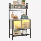 Bestier Étagère de cuisine 5 niveaux avec placards de rangement et LED, support pour micro-ondes avec armoire et crochets, station de café 59 avec étagères de rangement ouvertes