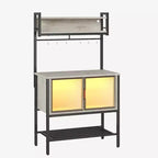 Bestier Étagère de cuisine 5 niveaux avec placards de rangement et LED, support pour micro-ondes avec armoire et crochets, station de café 59 avec étagères de rangement ouvertes