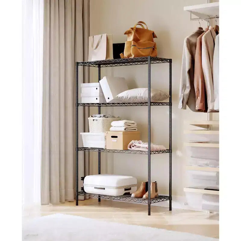 Étagère métallique à 4 niveaux avec tablettes ajustables - Support de rangement robuste