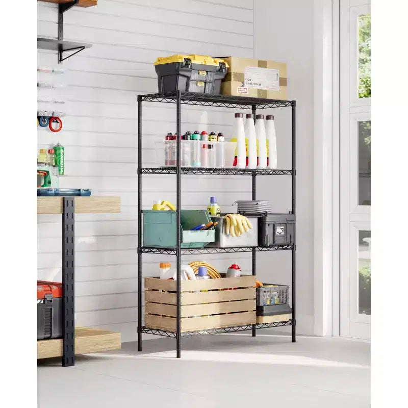 Étagère métallique à 4 niveaux avec tablettes ajustables - Support de rangement robuste