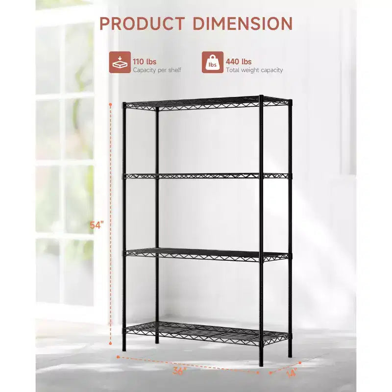 Étagère métallique à 4 niveaux avec tablettes ajustables - Support de rangement robuste