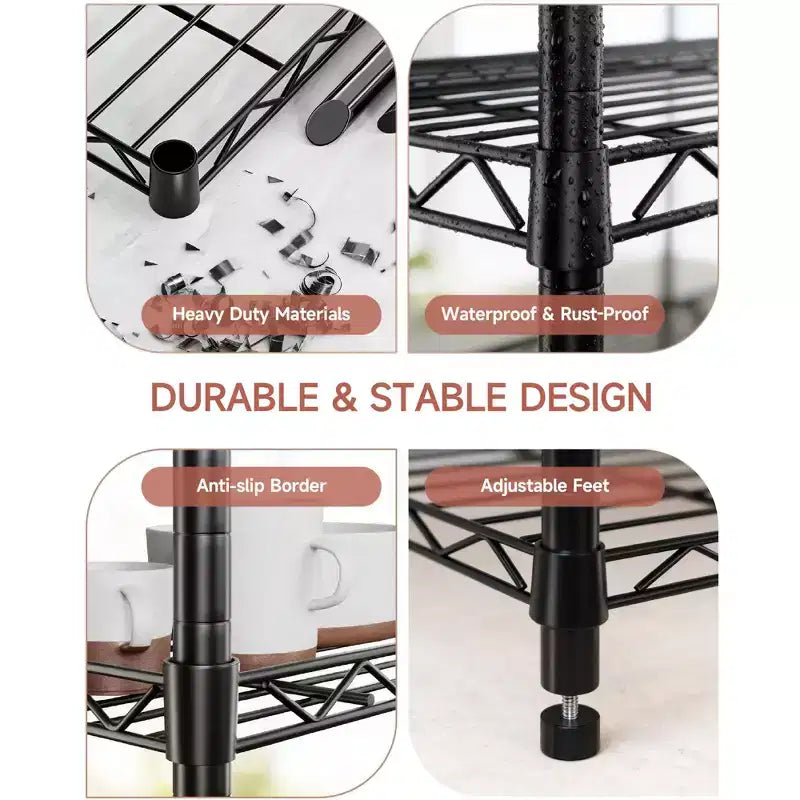 Étagère métallique à 4 niveaux avec tablettes ajustables - Support de rangement robuste