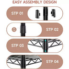Étagère métallique à 4 niveaux avec tablettes ajustables - Support de rangement robuste